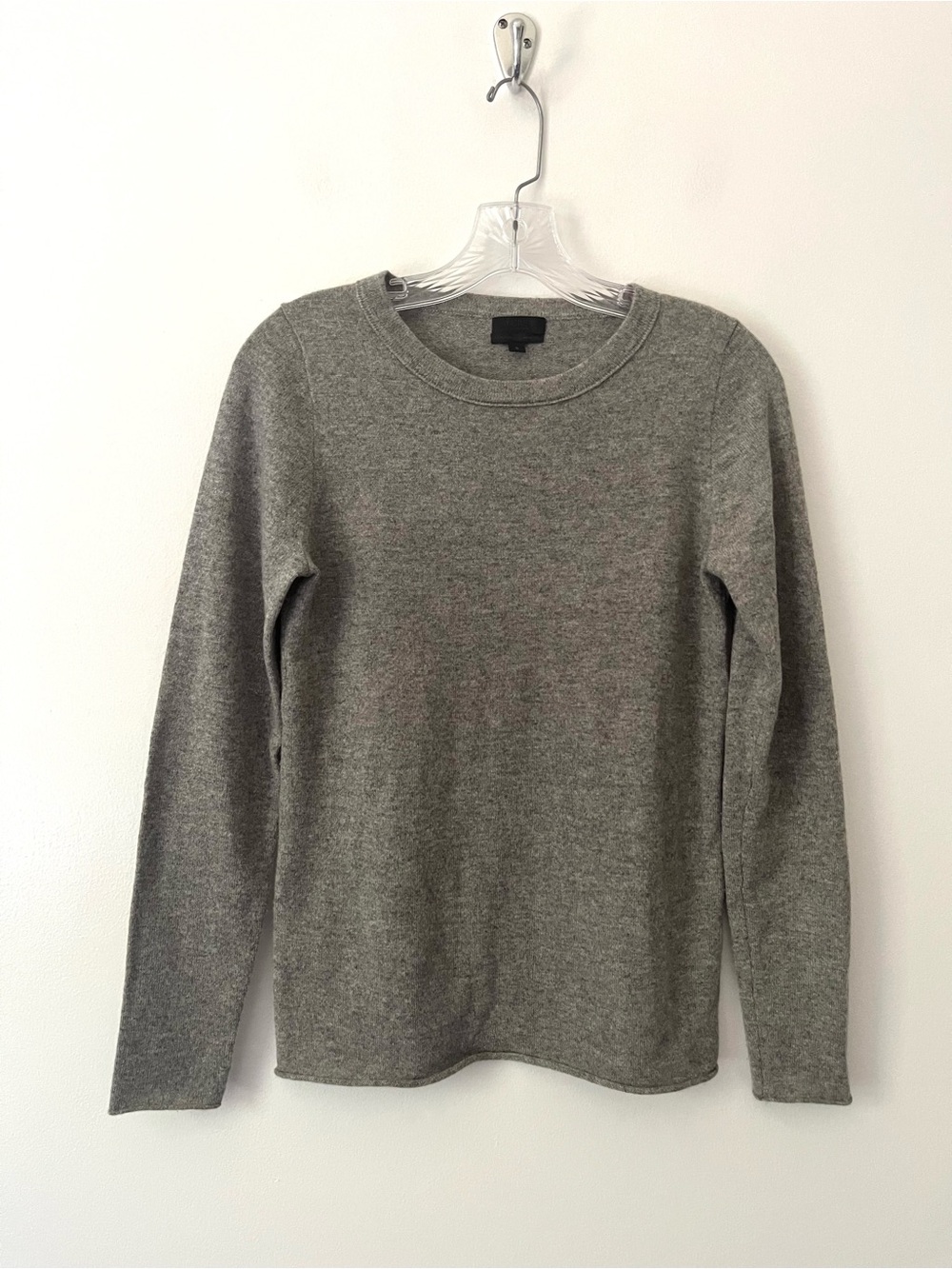 J Crew 100% Cashmere Classic Crew Neck Sweater Knit Gray S Luxury Academia